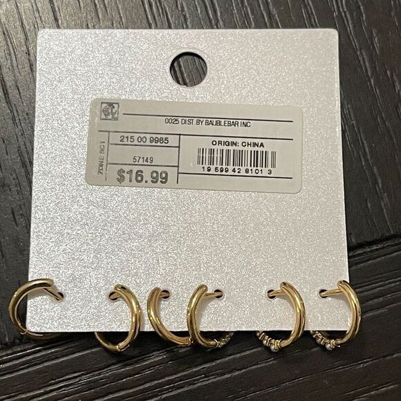 SUGARFIX by BaubleBar Crystal Gold and Pearl Hoop Earring 3-pc. Set NWT - Picture 5 of 5